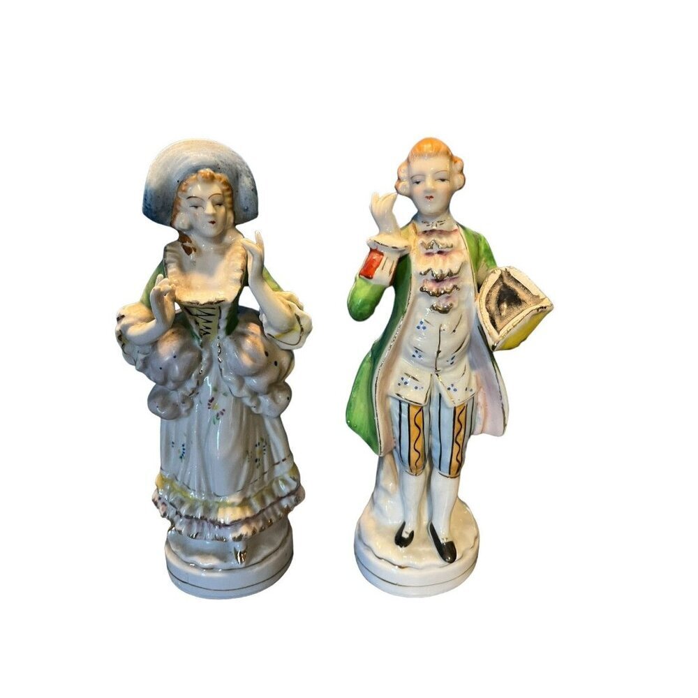 L&M Inc. Lipper & Mann Victorian Man and Woman Figurines Porcelain Vintage